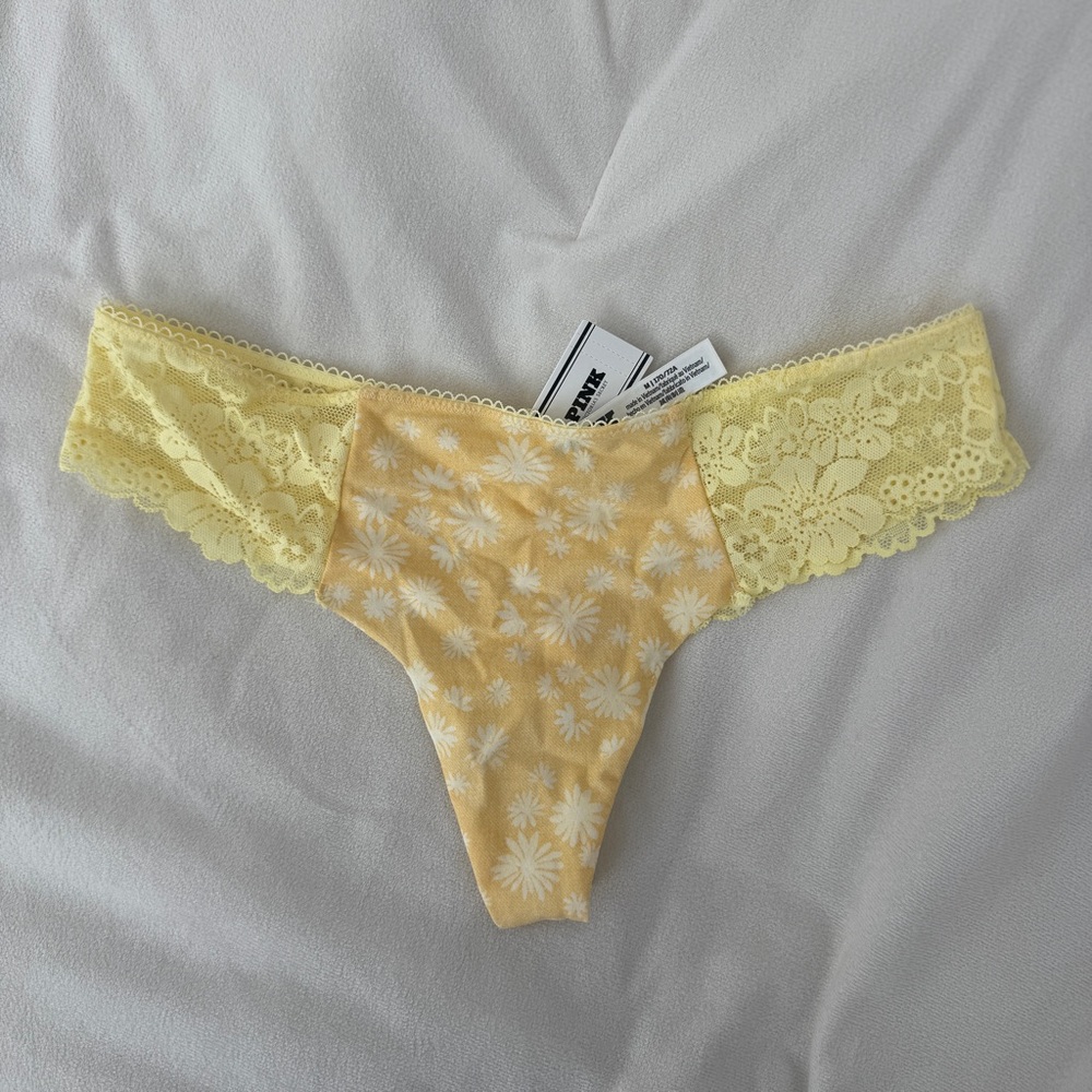 PINK Victoria's Secret Yellow Floral Lace Panties